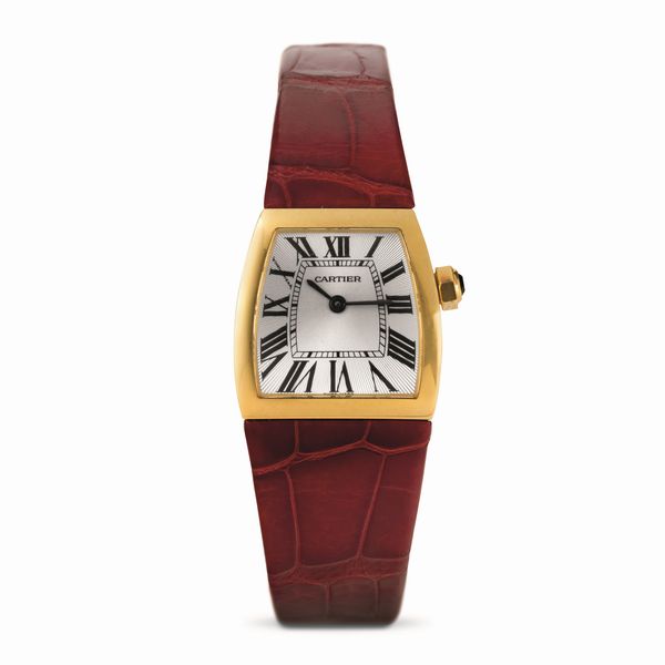 CARTIER : Elegante La Dona in oro giallo 18k, quadrante Argent� con numeri Romani, movimento al quarzo con scatola e garanzia  - Asta Orologi da Polso - Associazione Nazionale - Case d'Asta italiane