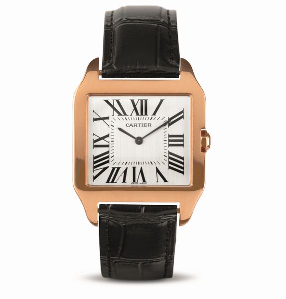 CARTIER : Santos Dumont ref 2650 in oro rosa 18k piatto quadrante Argent� numeri Romani  - Asta Orologi da Polso - Associazione Nazionale - Case d'Asta italiane