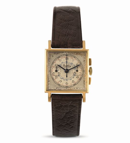 Breitling : Cronografo Carr� tasti quadri in oro giallo 18k, due contatori quadrante Argent� bitonale  - Asta Orologi da Polso - Associazione Nazionale - Case d'Asta italiane
