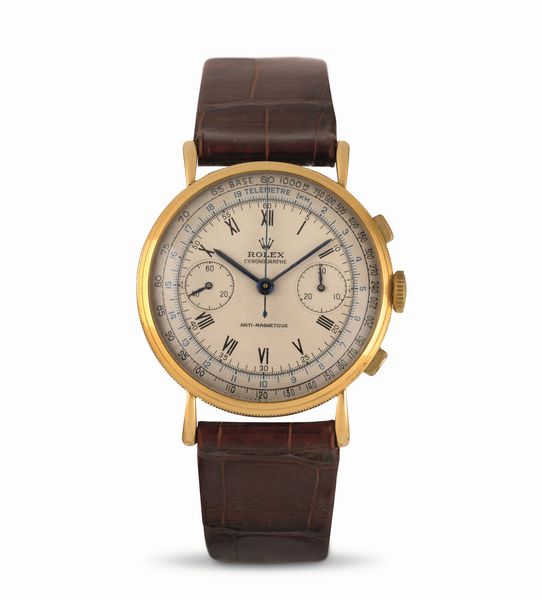 ROLEX : Cronografo Antimagnetico cassa moneta ref 4062 in oro giallo 18k due contatori quadrante argent� con scala tachimetrica  - Asta Orologi da Polso - Associazione Nazionale - Case d'Asta italiane