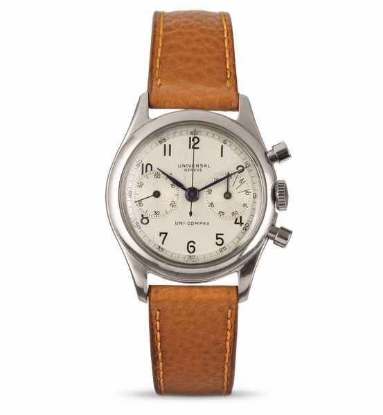 Universal Genève : Uni-Compax ref 22292 in acciaio tasti a pompa fondello a vite, quadrante Argent� numeri Arabi  - Asta Orologi da Polso - Associazione Nazionale - Case d'Asta italiane