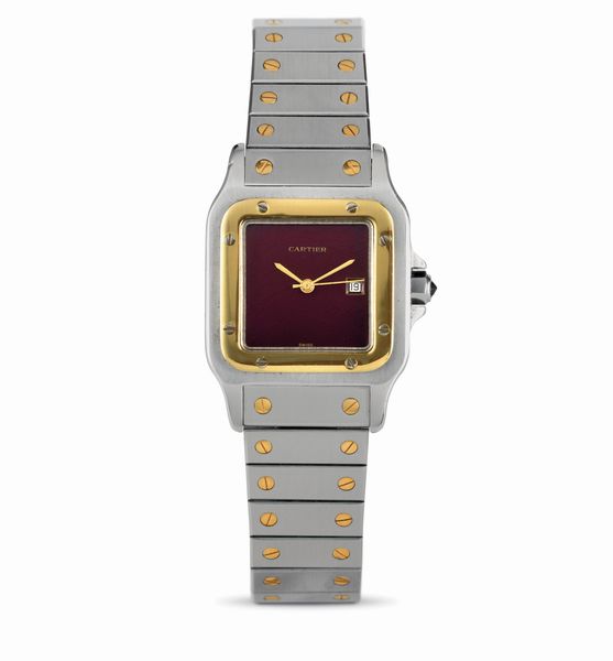 CARTIER : Santos Carr�e automatico ref 2691 con raro quadrante Burgundy acciaio e oro  - Asta Orologi da Polso - Associazione Nazionale - Case d'Asta italiane