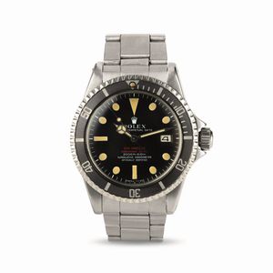 ROLEX - Raro e sportivo Sea-Dweller ref 1665 'Doppia scritta rossa' quadrante Mark II leggermente virato, cassa in acciaio con valvola di scappamento dell�Elio