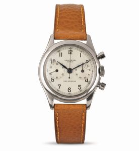 Universal Genève - Uni-Compax ref 22292 in acciaio tasti a pompa fondello a vite, quadrante Argent� numeri Arabi