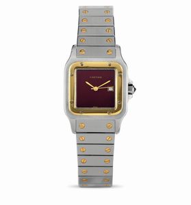 CARTIER - Santos Carr�e automatico ref 2691 con raro quadrante Burgundy acciaio e oro