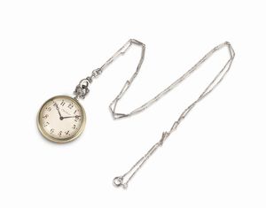 CARTIER - Orologio da collo in platino con smalto azzurro al retro, numeri Arabi e sfere Breguet