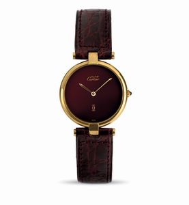 CARTIER - Must Ronde Vermeil, quadrante Bordeaux, cassa in argento laminato, movimento al quarzo