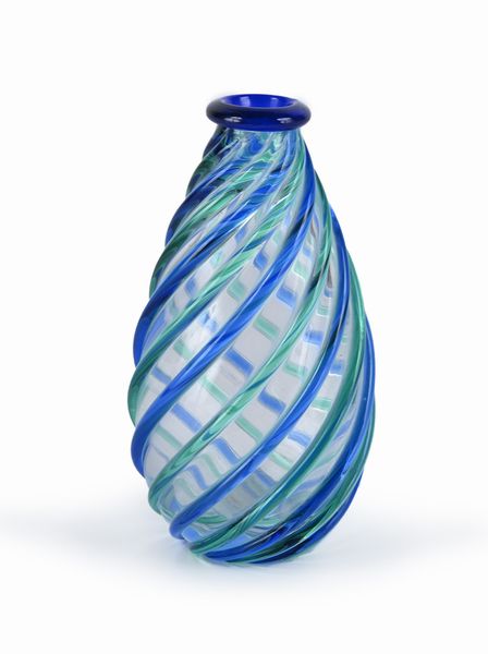 Archimede Seguso : Vaso in vetro con decori a spirale nei toni del verde e del blu, Murano  - Asta Design e arti decorative del XX secolo - Associazione Nazionale - Case d'Asta italiane