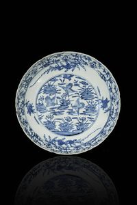 PIATTO - Piatto in porcellana bianca e blu