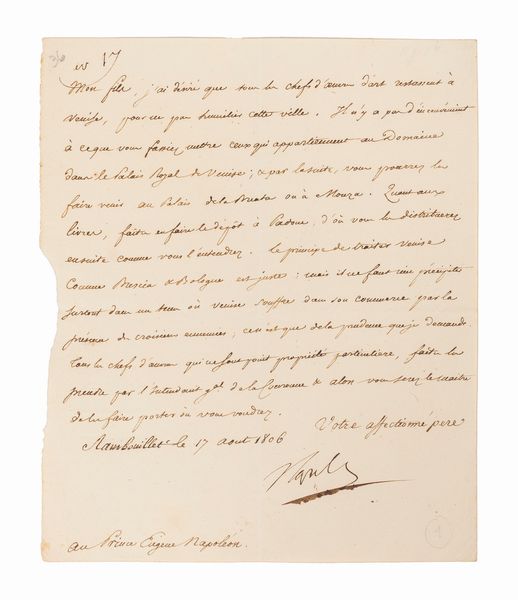 Napoleone Bonaparte : Lettera al Principe Eugenio  - Asta Libri, Autografi e Stampe - Associazione Nazionale - Case d'Asta italiane