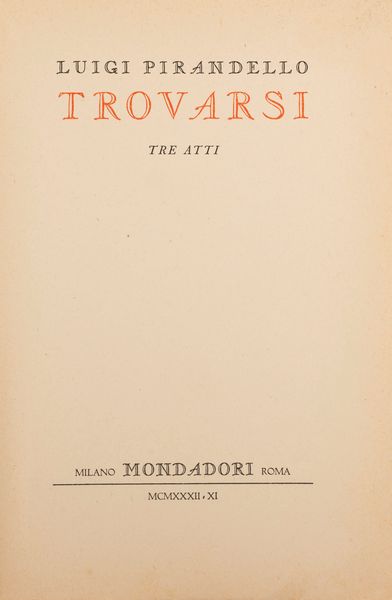 Pirandello, Luigi : Trovarsi  - Asta Libri, Autografi e Stampe - Associazione Nazionale - Case d'Asta italiane