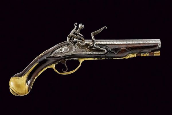 Pistola a pietra focaia da viaggio  - Asta Una Vasta Selezione di Armi da Fuoco Americane - Associazione Nazionale - Case d'Asta italiane