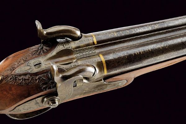 Paio di pistole a luminello a due canne di D. Ferina  - Asta Rare Armi Antiche e Militaria da tutto il mondo - Associazione Nazionale - Case d'Asta italiane