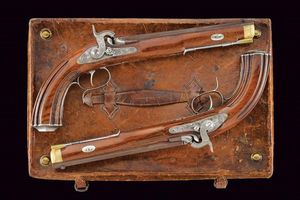 Bel paio di pistole da tiro a luminello di Kamolz, in cassetta  - Asta Rare Armi Antiche e Militaria da tutto il mondo - Associazione Nazionale - Case d'Asta italiane