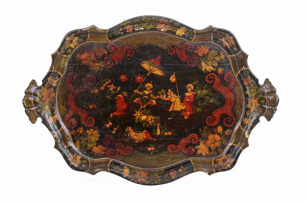 Vassoio biansato in legno dipinto con scena orientalista. Venezia, XIX secolo  - Asta Dimore Italiane - Associazione Nazionale - Case d'Asta italiane