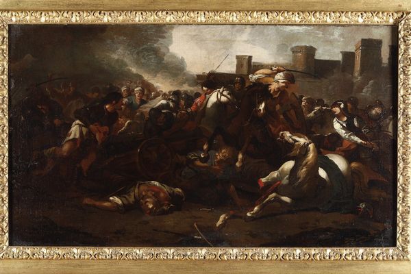 Marzio Masturzo (attivo a Napoli nel 1670) : Scontro di cavalleria  - Asta Dipinti Antichi - Associazione Nazionale - Case d'Asta italiane