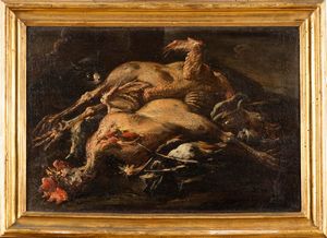 Felice Boselli : Natura morta con polli e gatto  - Asta Dipinti Antichi - Associazione Nazionale - Case d'Asta italiane