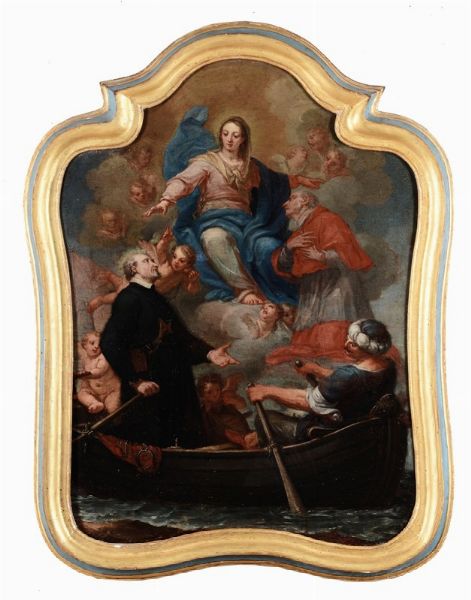 Madonna con San Carlo, San Francesco Saverio e angeli  - Asta Antiquariato - Associazione Nazionale - Case d'Asta italiane