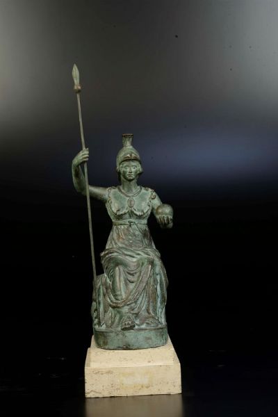 Figura di Atena Pallade in bronzo patinato, fonditore romano del XX secolo  - Asta Antiquariato - Associazione Nazionale - Case d'Asta italiane