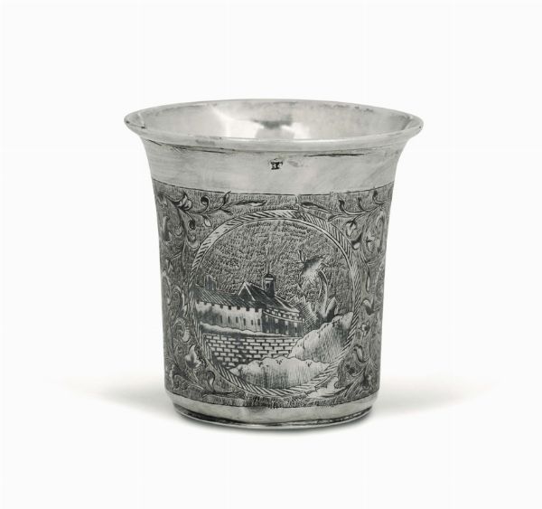Bicchiere in argento sbalzato, cesellato, dorato e niello. Mosca 1848  - Asta Antiquariato - Associazione Nazionale - Case d'Asta italiane