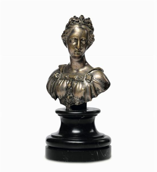 Busto allegorico della Francia in bronzo argentato, da modello di Barthlemy Prieur (1536-1611). Fonditore del XIX secolo  - Asta Antiquariato - Associazione Nazionale - Case d'Asta italiane