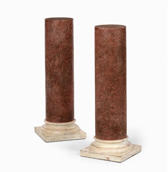 Coppia di colonne in legno dipinto a finto porfido, XX secolo  - Asta Antiquariato - Associazione Nazionale - Case d'Asta italiane