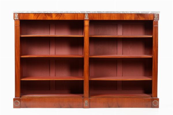 Libreria in stile neoclassico in legno lastronato, XIX-XX secolo  - Asta Antiquariato - Associazione Nazionale - Case d'Asta italiane