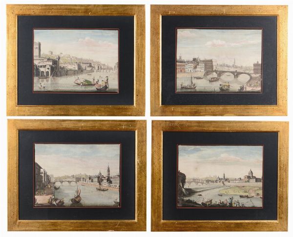 Quattro incisioni con vedute di Firenze, XVIII-XIX secolo  - Asta Antiquariato - Associazione Nazionale - Case d'Asta italiane
