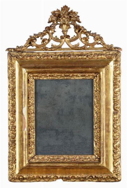 Cornice montata a specchiera in legno intagliato e dorato, XVIII secolo  - Asta Antiquariato - Associazione Nazionale - Case d'Asta italiane