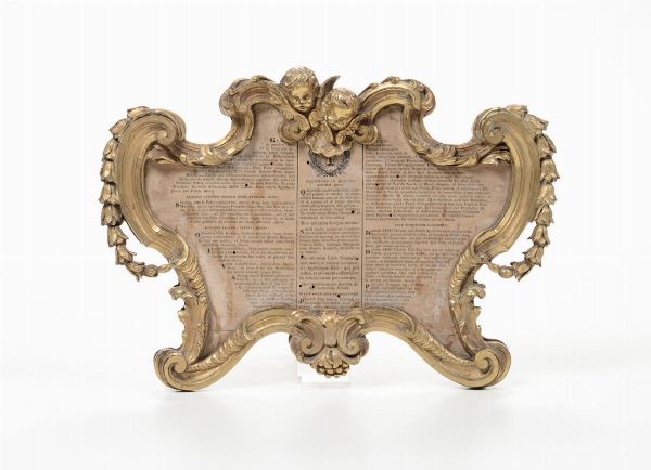 Elemento di cartagloria in bronzo dorato. XIX secolo  - Asta Antiquariato - Associazione Nazionale - Case d'Asta italiane