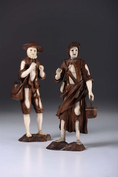 Coppia di mendicanti in legno e avorio, Germania XVIII secolo  - Asta Antiquariato - Associazione Nazionale - Case d'Asta italiane