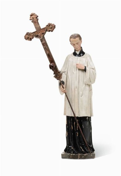 Prelato con croce in legno dipinto. Scultore del XVIII secolo  - Asta Antiquariato - Associazione Nazionale - Case d'Asta italiane