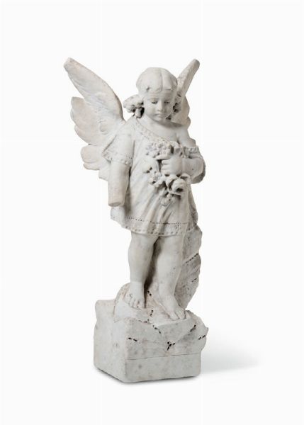Angelo in marmo bianco. Scultore del XIX secolo  - Asta Antiquariato - Associazione Nazionale - Case d'Asta italiane