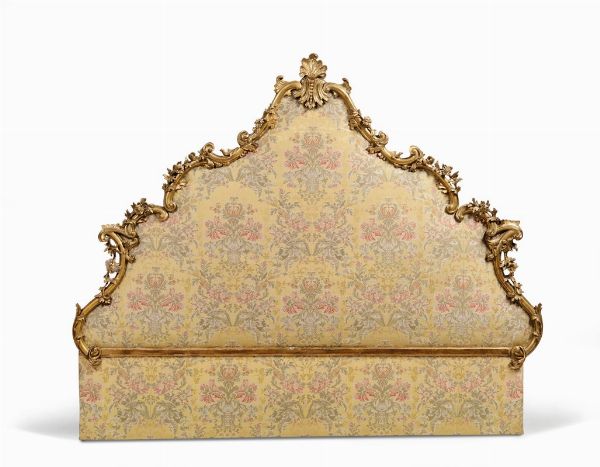 Testata di letto in legno intagliato e dorato, XIX secolo  - Asta Antiquariato - Associazione Nazionale - Case d'Asta italiane