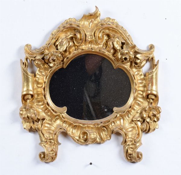 Specchierina di cartagloria in legno intagliato e dorato, XIX secolo  - Asta Antiquariato - Associazione Nazionale - Case d'Asta italiane