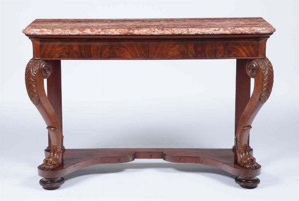 Consolle Carlo X in legno intagliato, XIX secolo  - Asta Antiquariato - Associazione Nazionale - Case d'Asta italiane