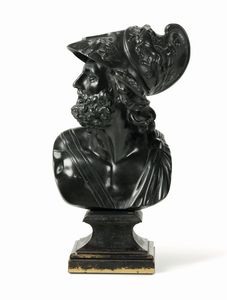 Busto di guerriero greco in bronzo fuso e patinato, fonditore francese del XIX secolo  - Asta Antiquariato - Associazione Nazionale - Case d'Asta italiane
