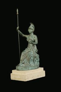 Figura di Atena Pallade in bronzo patinato, fonditore romano del XX secolo  - Asta Antiquariato - Associazione Nazionale - Case d'Asta italiane