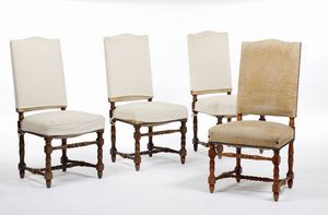 Cinque sedie a rocchetto in stile, XIX secolo  - Asta Antiquariato - Associazione Nazionale - Case d'Asta italiane