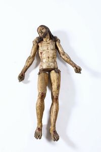 Scultura in legno policromo rappresentante Corpus Christi, Italia meridionale o Spagna, XVI-XVII secolo  - Asta Antiquariato - Associazione Nazionale - Case d'Asta italiane