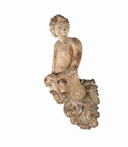 Coppia di figure maschili reggilume in legno intagliato e policromo, XVIII secolo  - Asta Antiquariato - Associazione Nazionale - Case d'Asta italiane