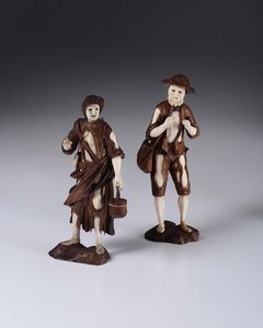 Coppia di mendicanti in legno e avorio, Germania XVIII secolo  - Asta Antiquariato - Associazione Nazionale - Case d'Asta italiane