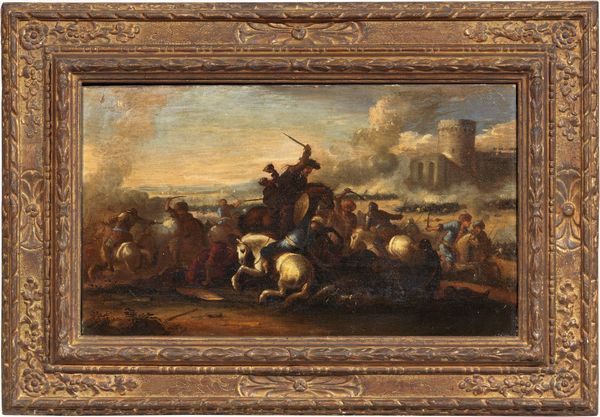 Scuola emiliana del XVII secolo : Battaglia  - Asta Dipinti e Disegni Antichi - Associazione Nazionale - Case d'Asta italiane