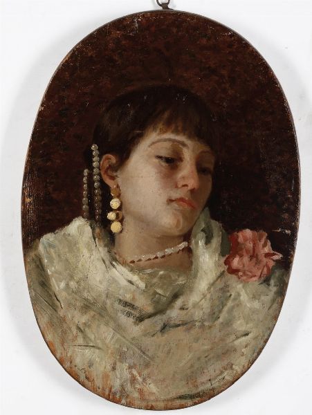 Pittore del XIX-XX secolo Busto di ragazza con fiore  - Asta Dipinti del XIX e XX secolo - Associazione Nazionale - Case d'Asta italiane
