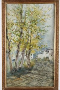 Pittore del XX secolo Viale alberato con figure  - Asta Dipinti del XIX e XX secolo - Associazione Nazionale - Case d'Asta italiane