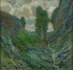 Giuseppe Sacheri - Ruscello con alberi