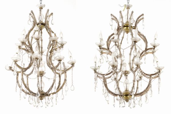 Coppia di lampadari in vetro. XX secolo  - Asta Antiquariato - Associazione Nazionale - Case d'Asta italiane