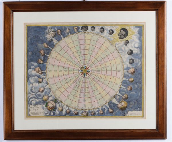 Tabula anemographica con rosa dei venti, Jan Jansson (1588-1664), Olanda 1650  - Asta Arte Marinara e Strumenti Scientifici - Associazione Nazionale - Case d'Asta italiane