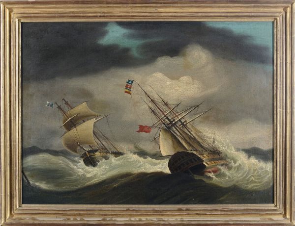 Van Der Velden Cornelis : Velieri in mare in tempesta  - Asta Arte Marinara e Strumenti Scientifici - Associazione Nazionale - Case d'Asta italiane