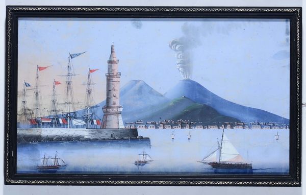 Golfo di Napoli con sfondo del Vesuvio  - Asta Arte Marinara e Strumenti Scientifici - Associazione Nazionale - Case d'Asta italiane